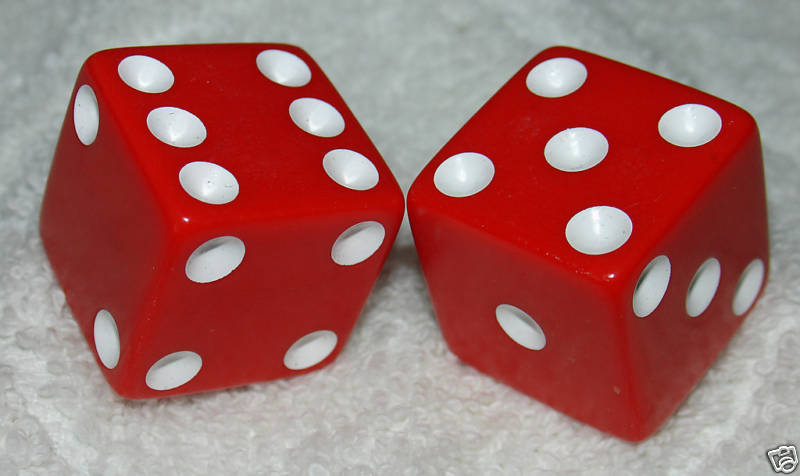 1" HUGE RED OPAQUE DICE PAIR