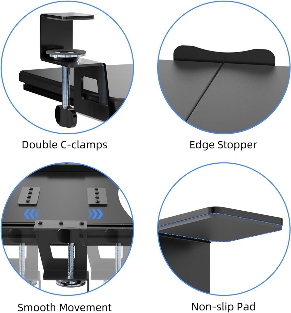 Large Keyboard Tray Under Desk Pull Out with Extra Sturdy C Clamp Mount