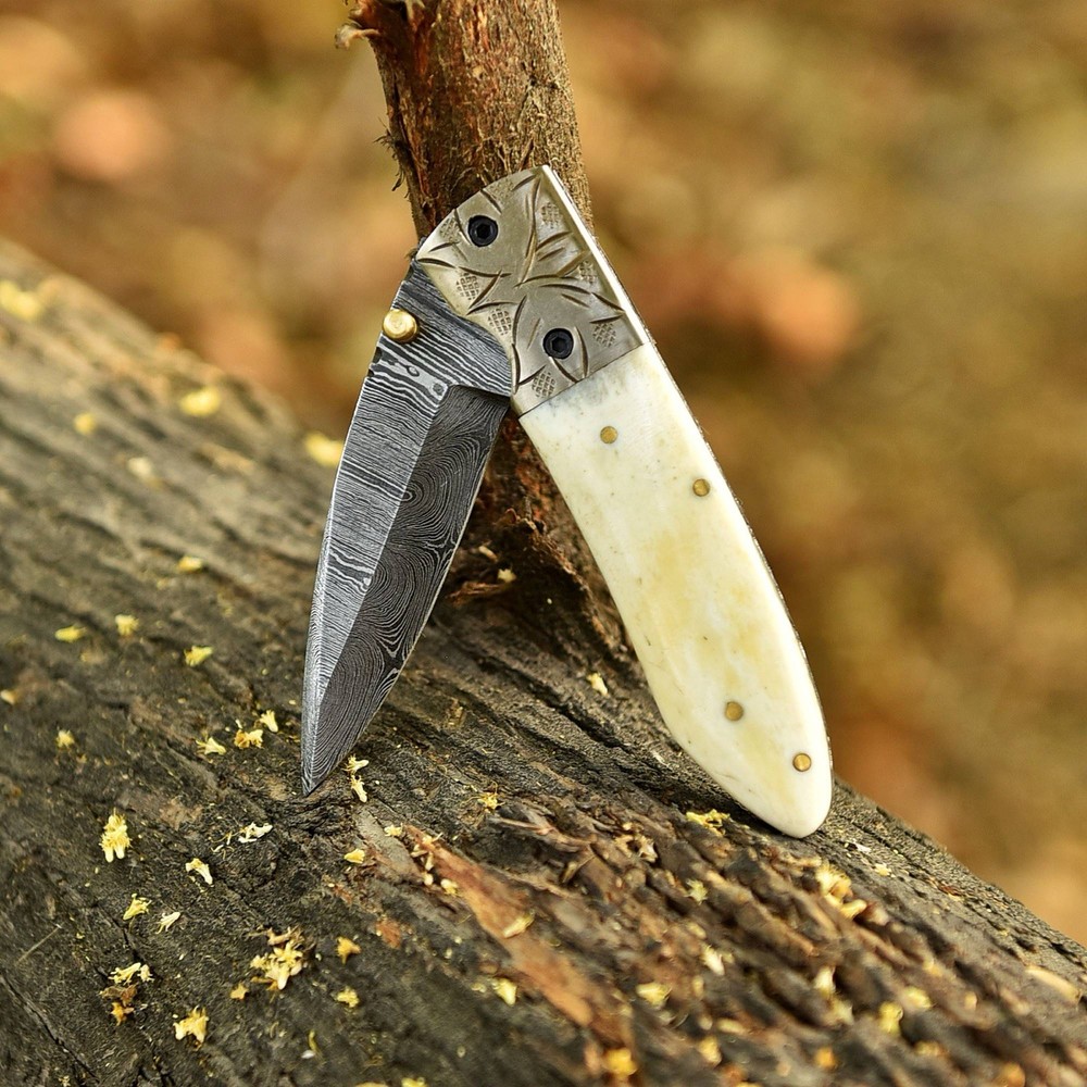 Damascus Folding Dagger Blade Pocket Knife InnerLock Tactical Hunter Skinner