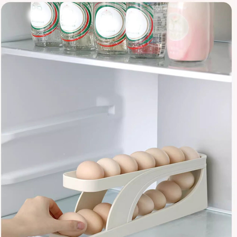 Rolldown Refrigerator Egg Dispenser Auto Rolling Egg Holder 2 Tiers Storage Rack