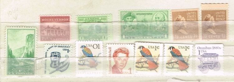 12  Assorted .01  Cent  Mint  (MNH) US Postage sTamps (12-978)