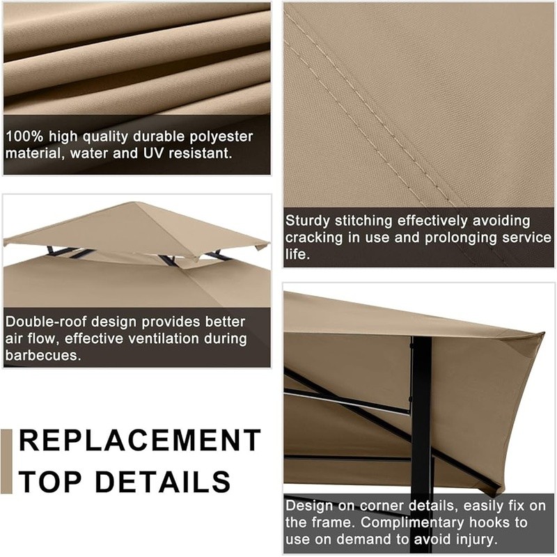 Replacement Gazebo Canopy Top UV Waterproof Polyester Fabric Outdoor Use