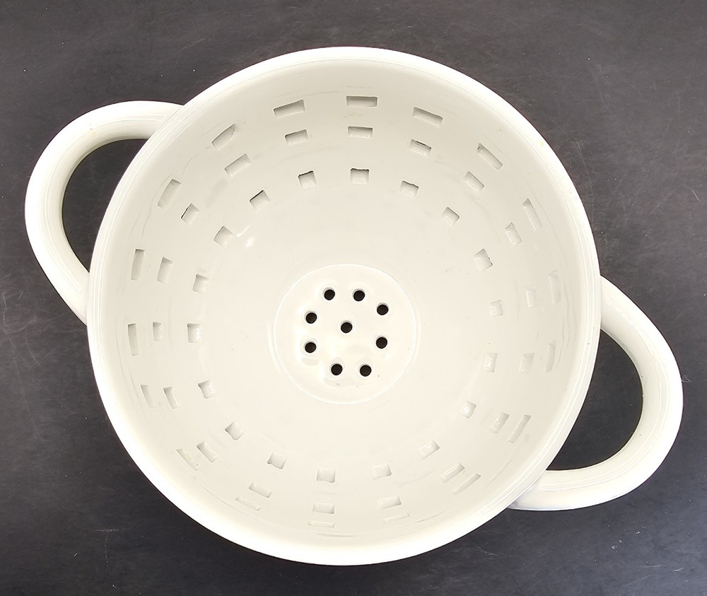 Cute Small White Ceramic Colander Basket Weave Design Fruit/Decor