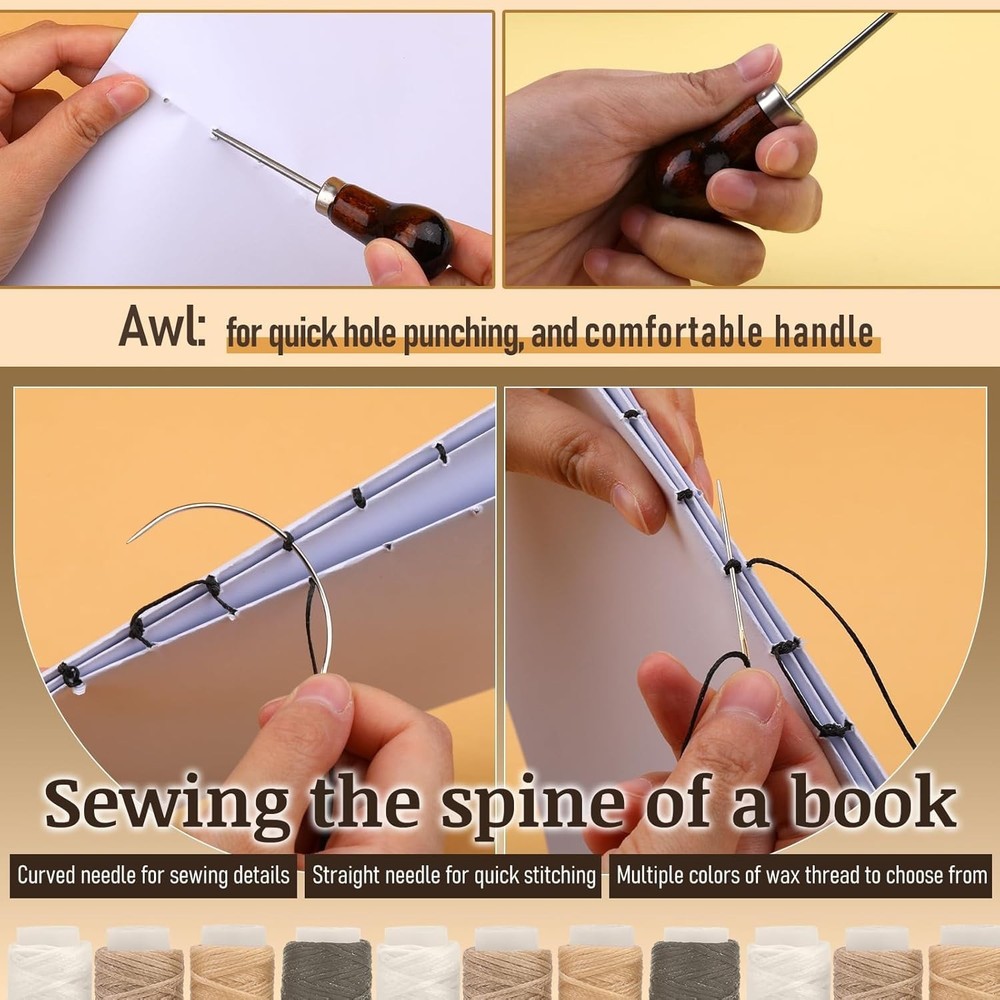 Complete 33-Piece Bookbinding Tool Set - Waxed Thread, Bone Folders & More