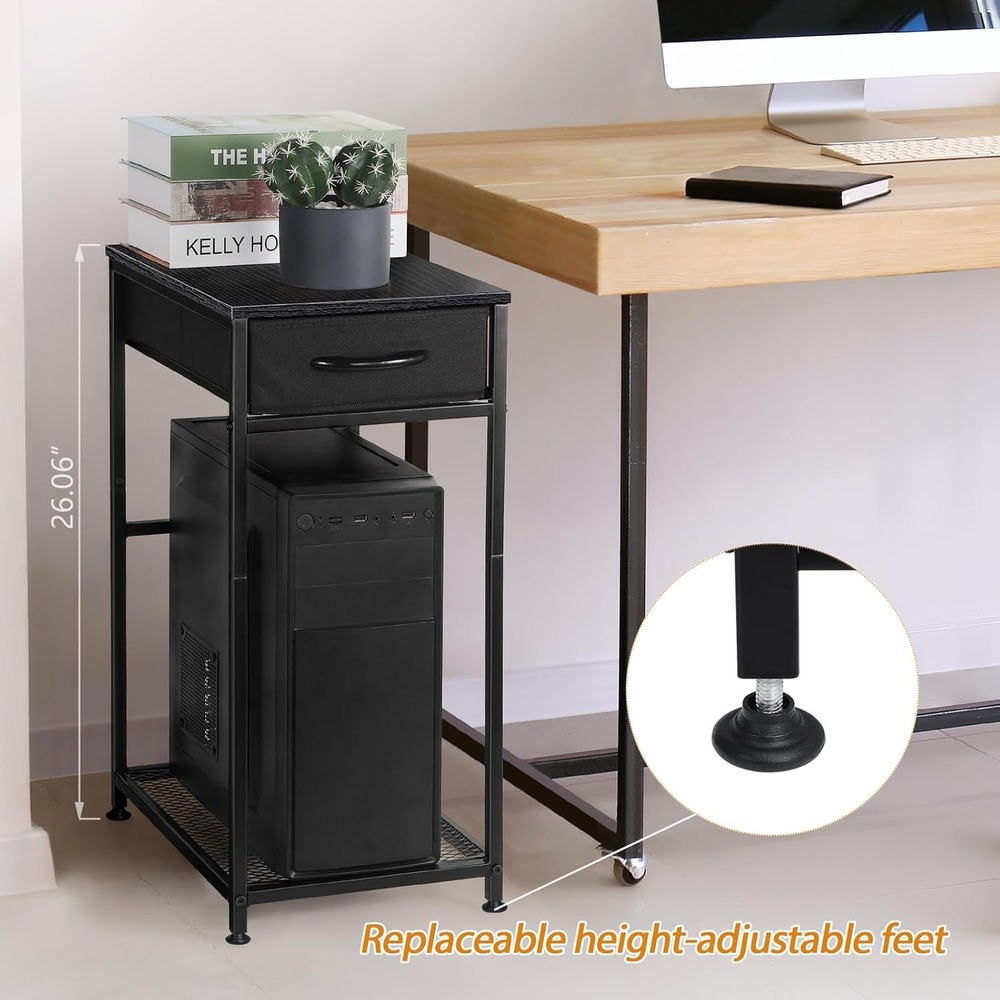 YBING PC Stand 2 Tier Computer Tower with Drawer Mobile Black