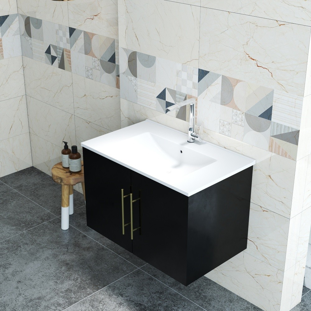 Bathroom Vanity with Ceramic Basin Sink Double Doors Features Soft-Close Hinges