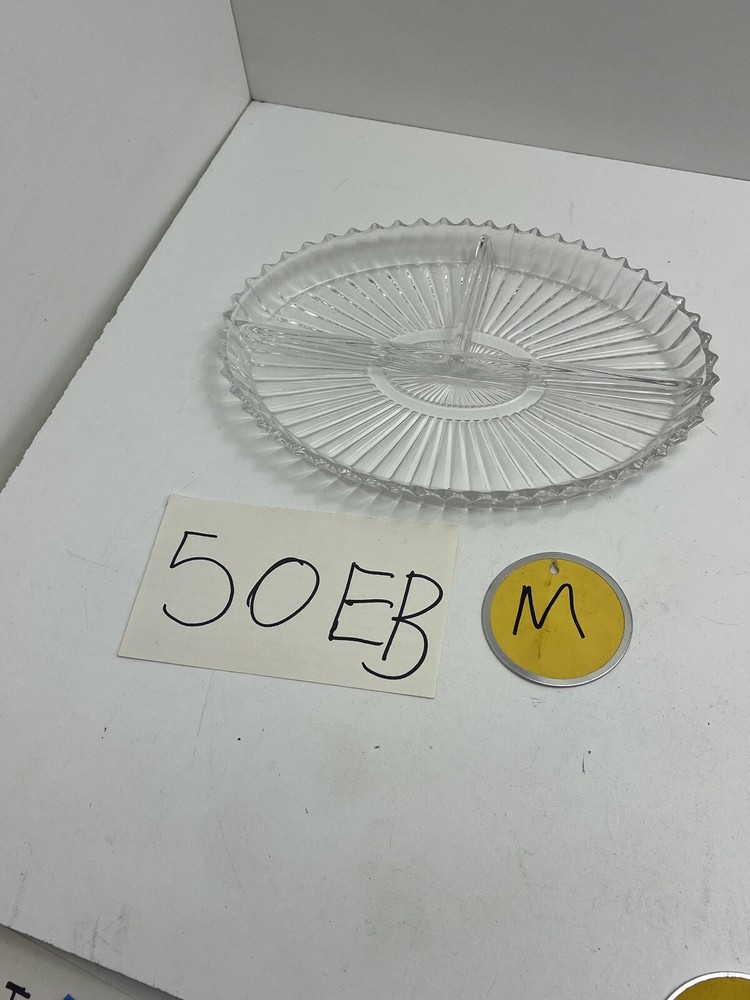 Vintage Glass Oval Candy Dish With 3 Divided Sections