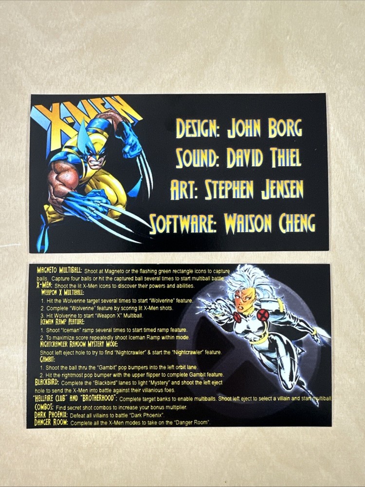 Stern X Men Wolverine Pinball Apron Cards