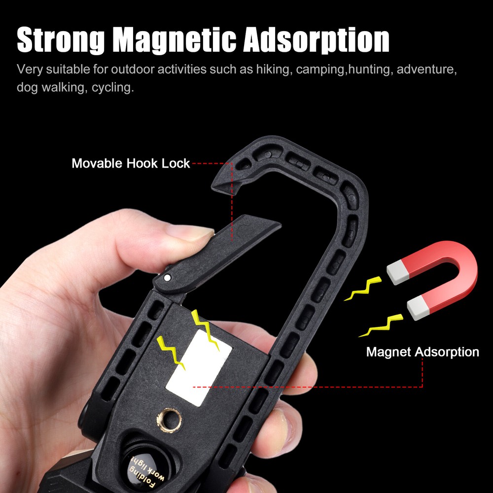 LED Work Light Flashlight Magnetic USB Rechargeable COB Camping Lamp with Hook