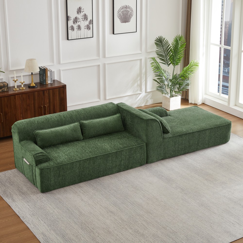 L-Shape Chenille Sectional Sofa, Comfy Sleeper Couch w/ No Assembly