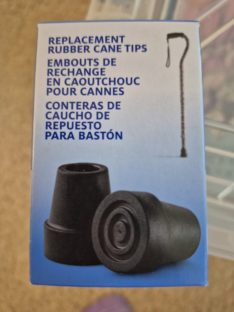 Medline Rubber Replacement Cane Tips Fits Most Canes With 3/4" Diameter - 2 Tips