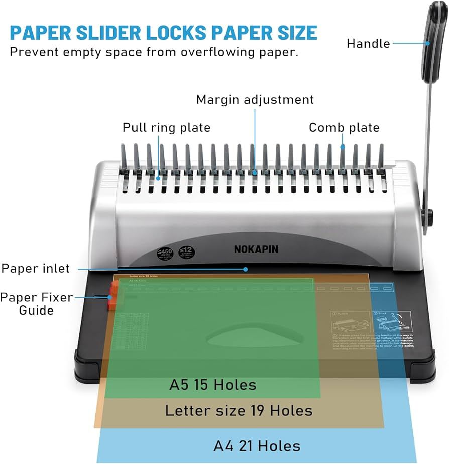 Binding Machine,Book Binder Machine 21-Holes, 450 Sheets,Comb Binding Machine