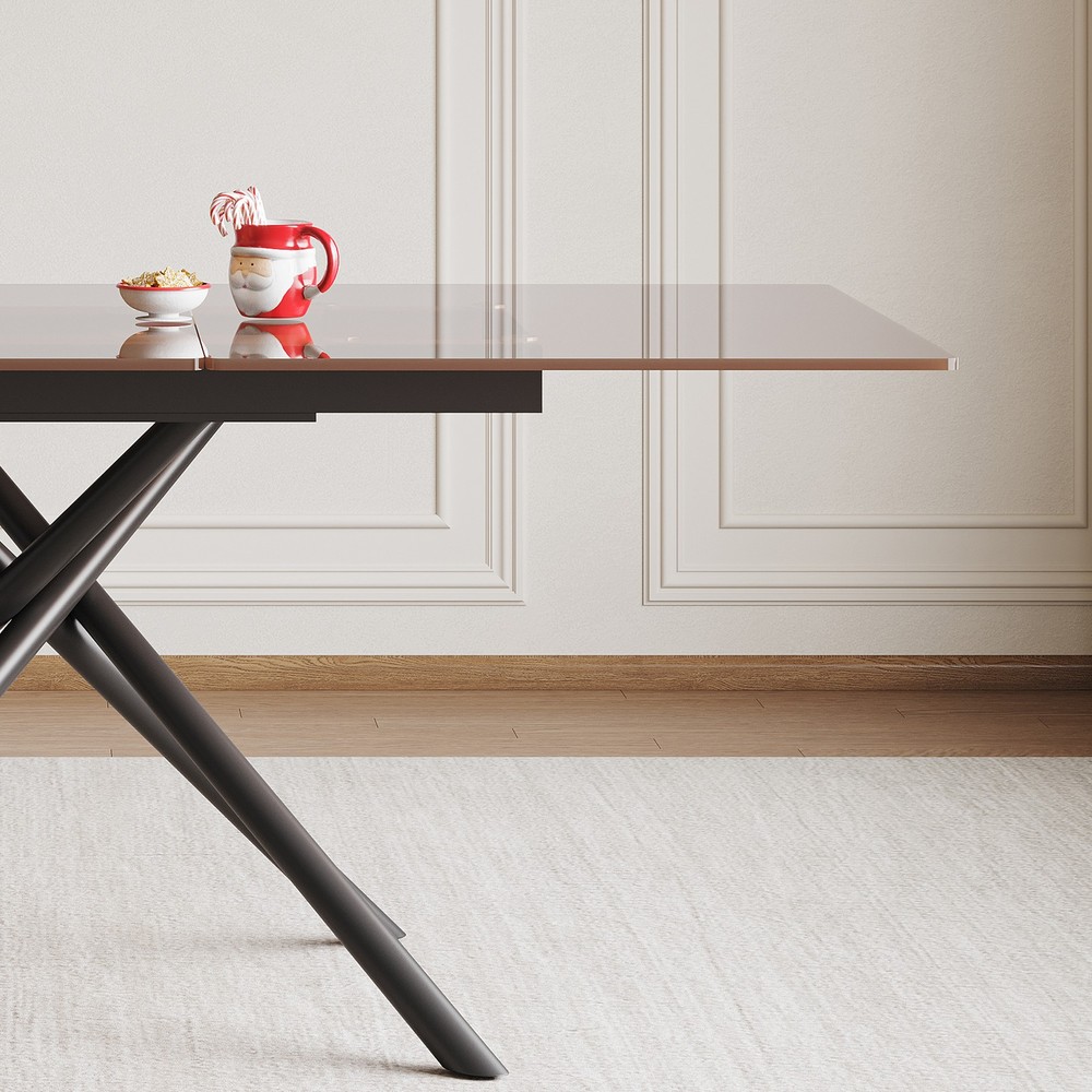 59-inch Modern Rectangle Expandable Dining Table with Retractable Leaf, Black