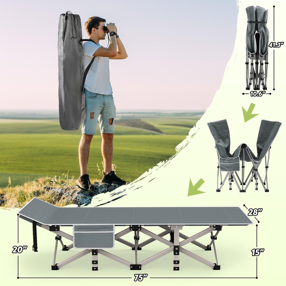 Camping Cot, Folding Camping Cot Bed for Adults Sleeping 1200D Double Layer Oxfo