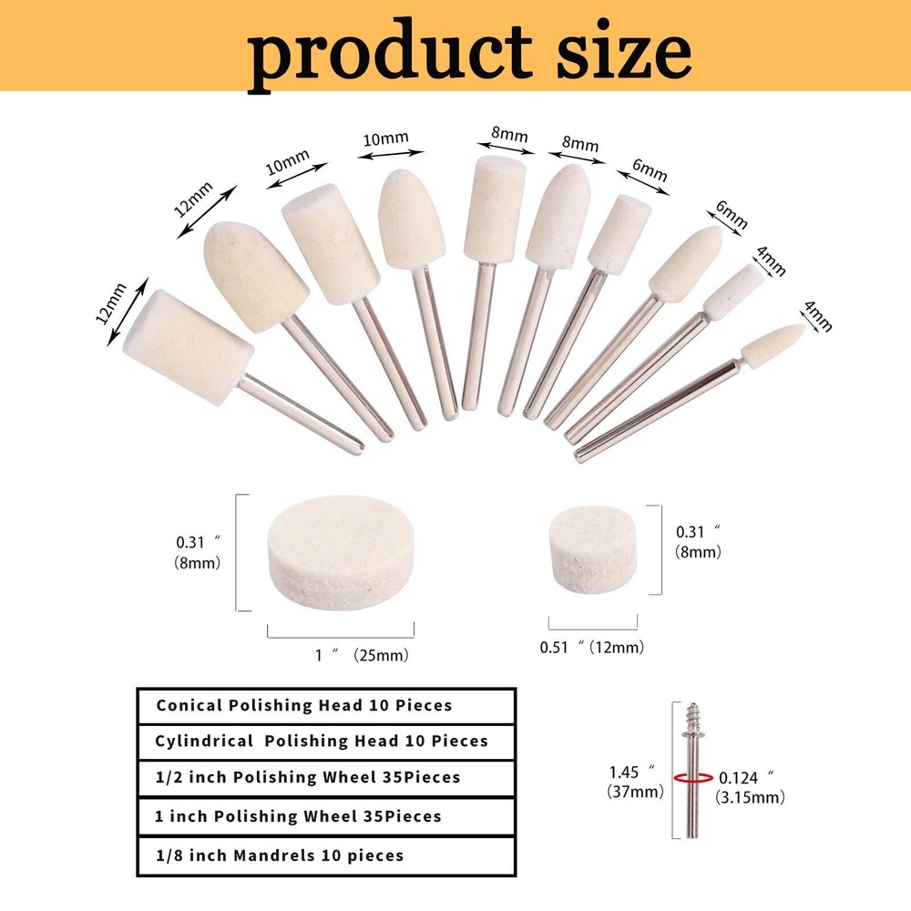 100PCS Polishing Buffing Wheel Set for Dremel with 1/8" Shank Tool Accessories