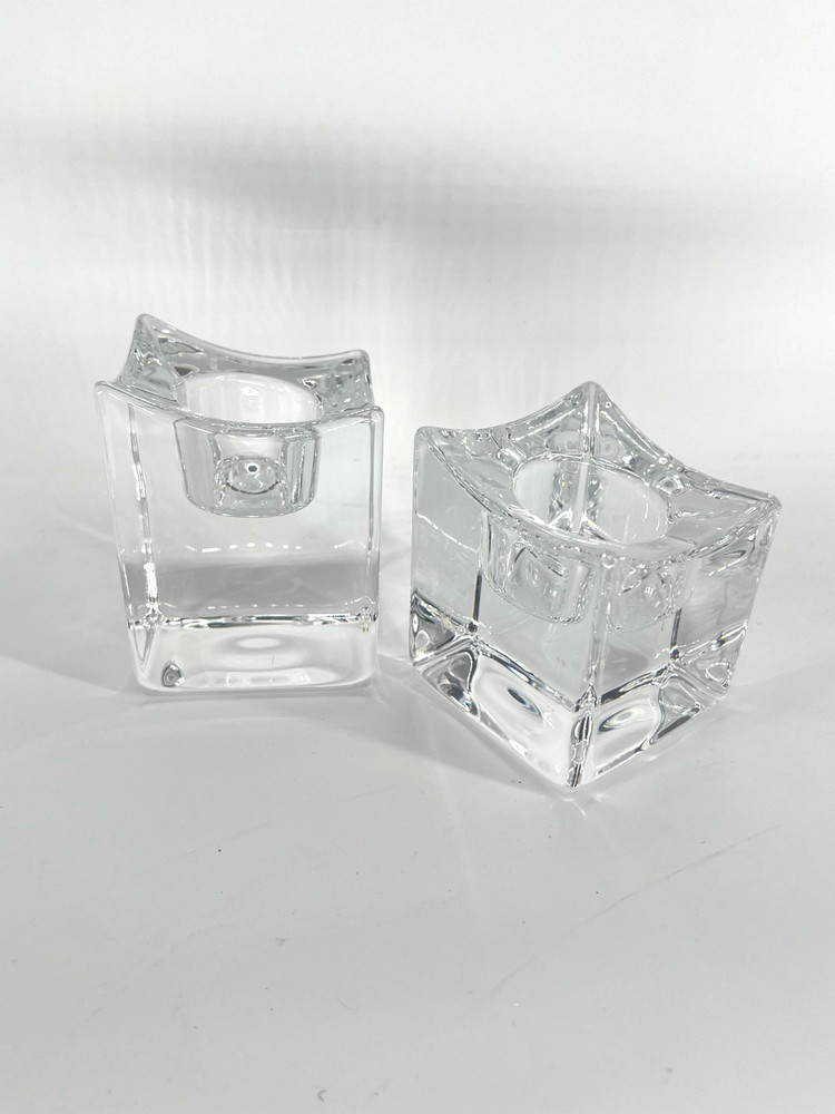 Orrefors Graduating Tealight Crystal Candle Holders S/2