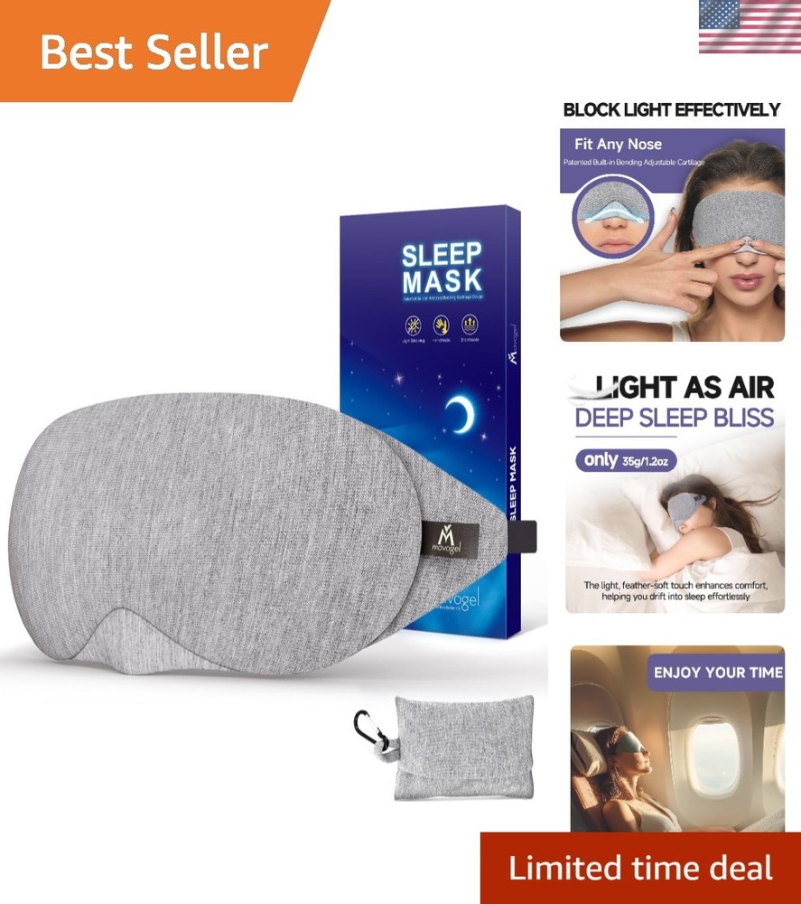 Cotton Sleep Eye Mask - Updated Design Light Blocking with Adjustable Nose Br...