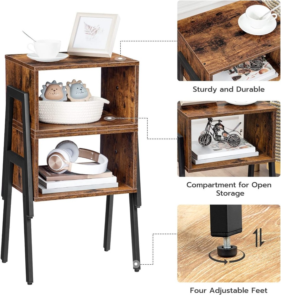 HOOBRO Nightstands Set of 2, Stackable End Table, Side Rustic Brown