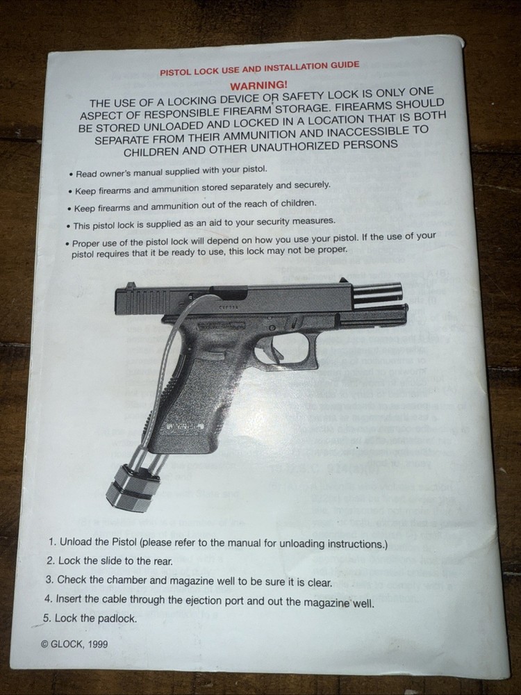 GLOCK 1999 All Models Instructions OWNERS MANUAL
