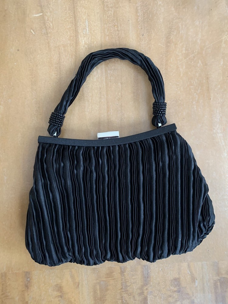 La Regale Black Pleated Evening Bag