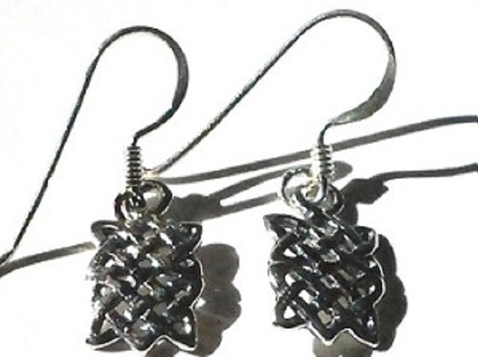 Sterling Silver with a small rectangle celtic dangle earrings