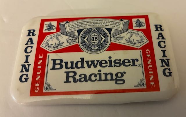 Vintage Budweiser BUD Beer Racing Team Rectangle Button Pinback