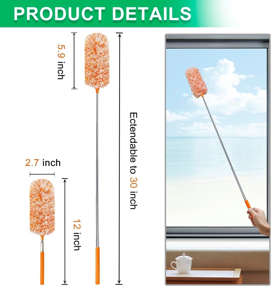 2 Pack Extendable Microfiber Feather Duster Electrostatic Microfiber Head