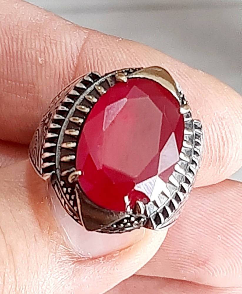 Men 925 Silver Ring Solitaire Ruby Spinel Ring Man Sterling $