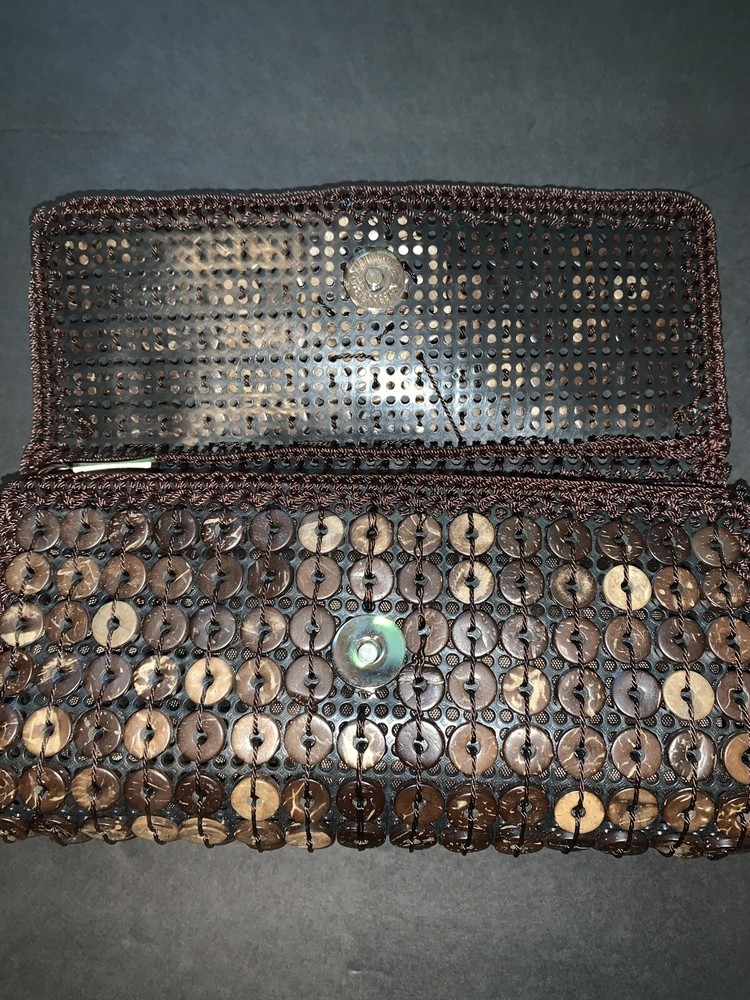 beaded coconut crocheted clutch bag
