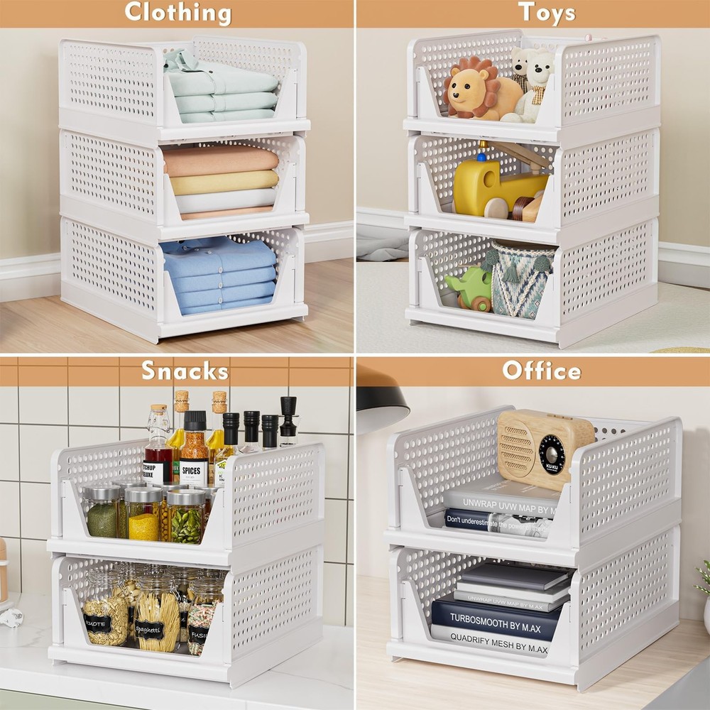 5 Pack Stackable Closet Storage Basket - Stackable Storage Bins, Multifunctio...