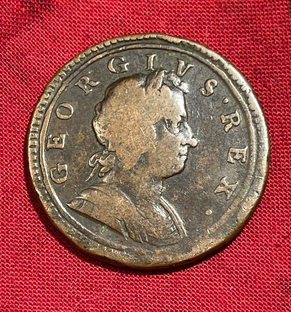 **Authentic 1724 George I, Large Pre-Revolutionary War Halfpenny Nice Example