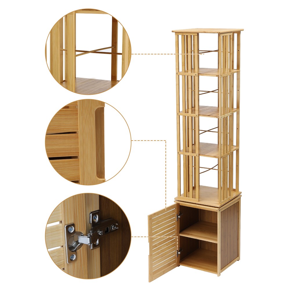 6Tier Corner Bamboo Book Shelf 360° Rotating Display Rack Standing Storage Shelf
