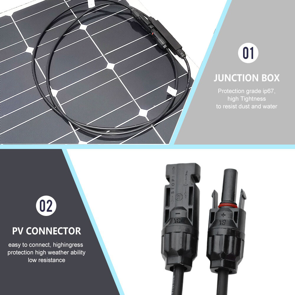 100W Outdoor IP68 Flexible Solar Panel High Efficiency Roof RV Solar Module 12V