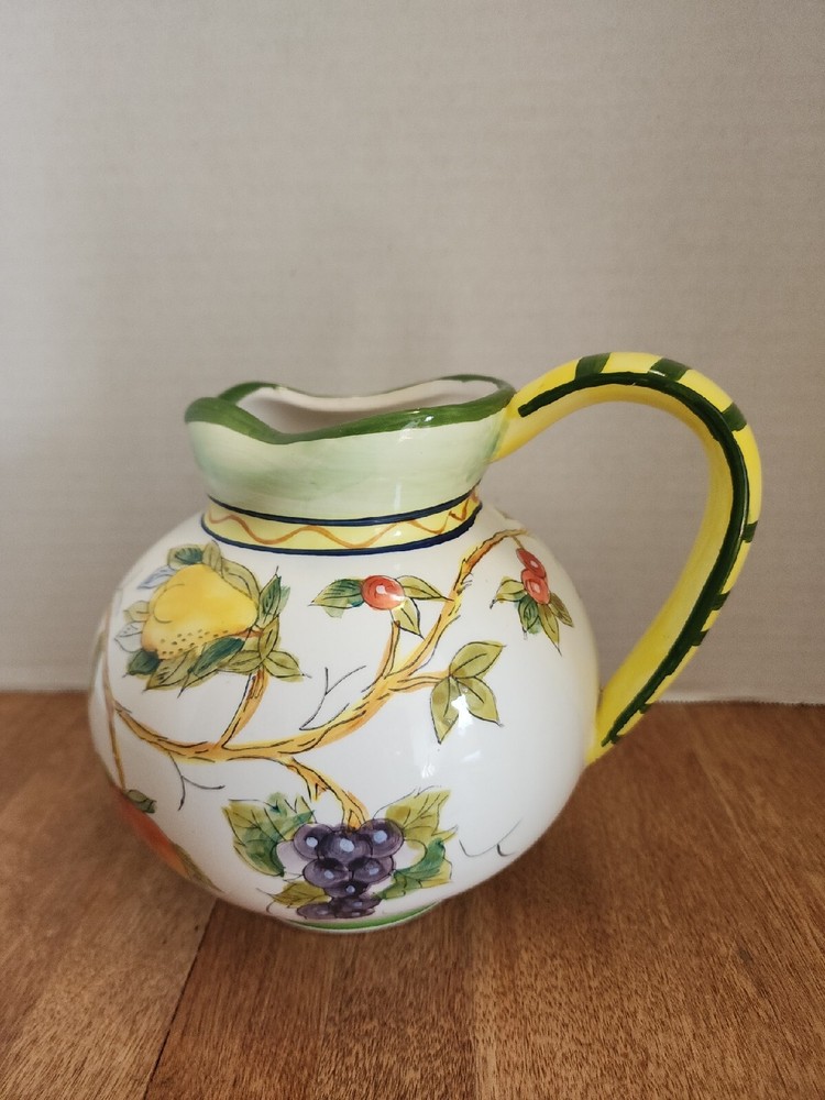 Hand Painted Ball Pitcher with Fruit Pattern
