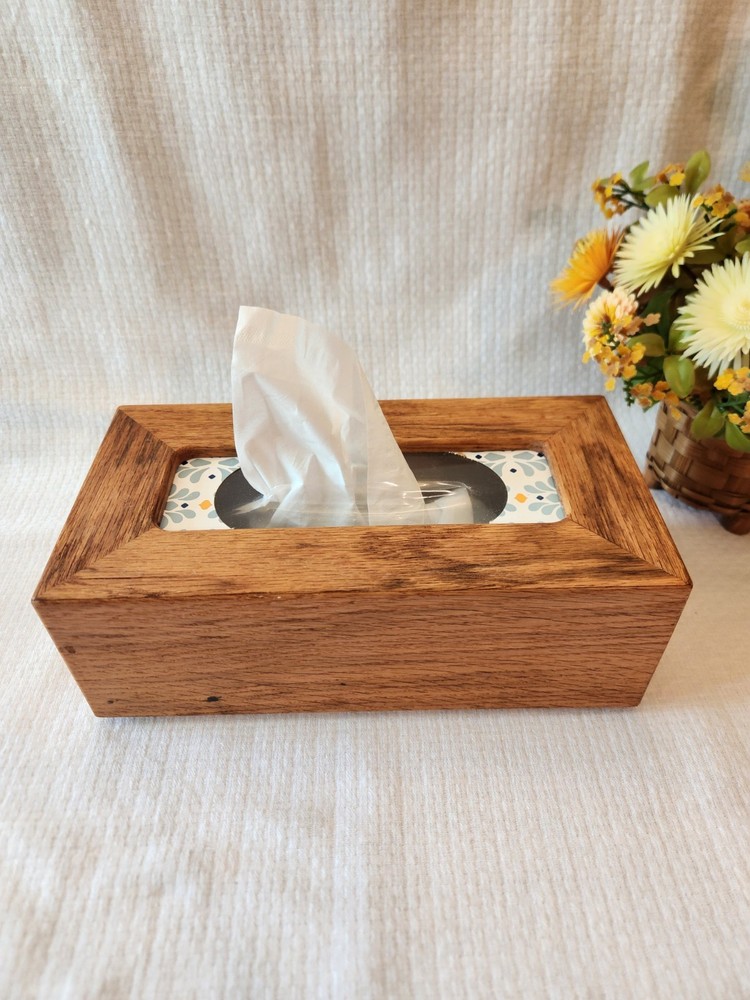 Vintage Handmade Tissue Box Cover Solid Oak Tissue Dispenser Rectangle Rustic