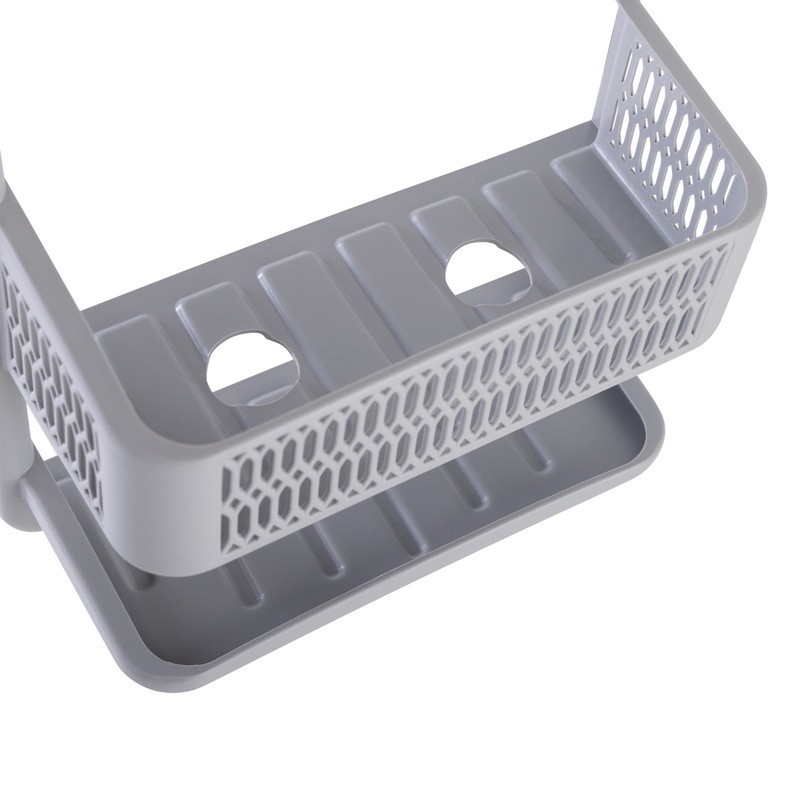 Molded Plastic Shower Caddy Overhead Organizer 2 Tier W/ 6 Accessory Hooks NEW