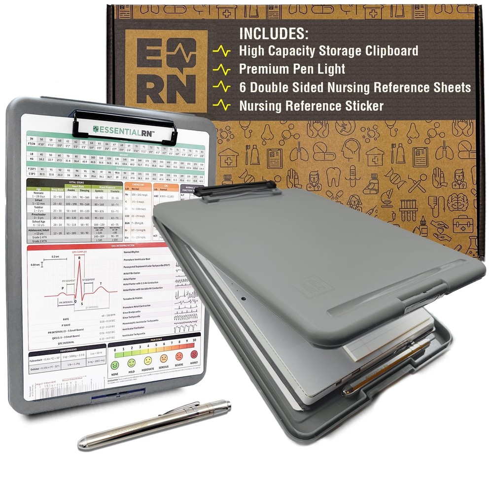 Heavy Duty Nursing Clipboard with Storage Compartment, Penlight & Clinical Ch...