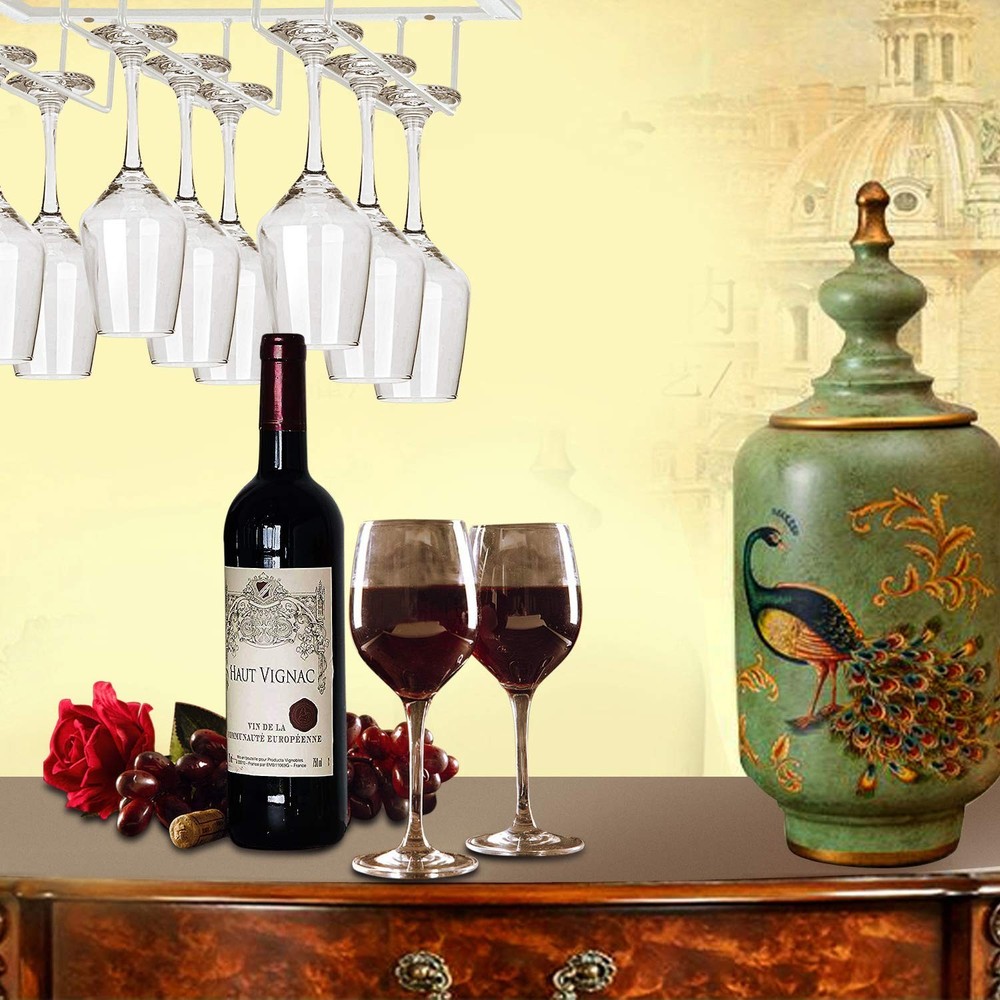MOCOUM Wine Glass Rack, 3 Rows, White, Under Cabinet, Stemware Hanger, 1 Pack