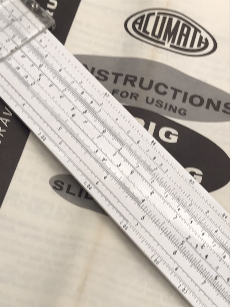 Acu-Math #150 Engraved Slide Rule w/ Hard Case & Instructions