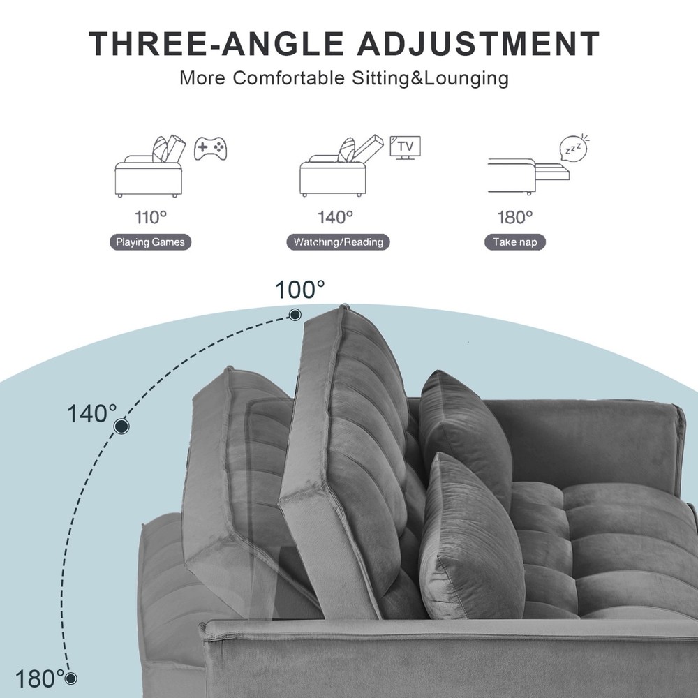 3 in 1 Convertible Sleeper Sofa Pull Out Bed Loveseat Couch Adjustable Backrest