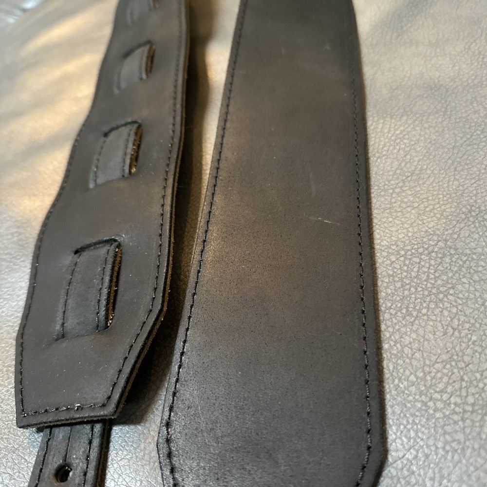 Leather Guitar Strap - Black Matte - 3’ Wide