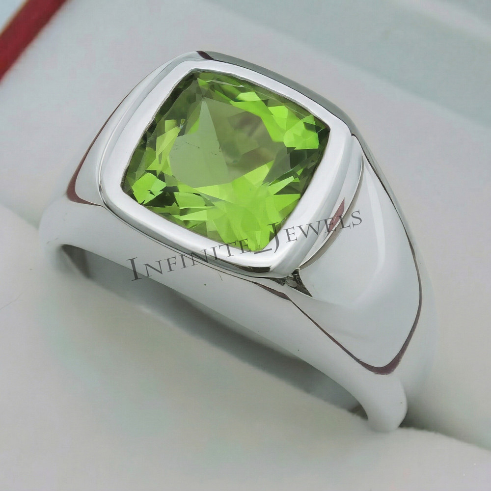 Peridot Ring for Men 925 Silver, Green Gemstone Ring Personalized Gift for Him