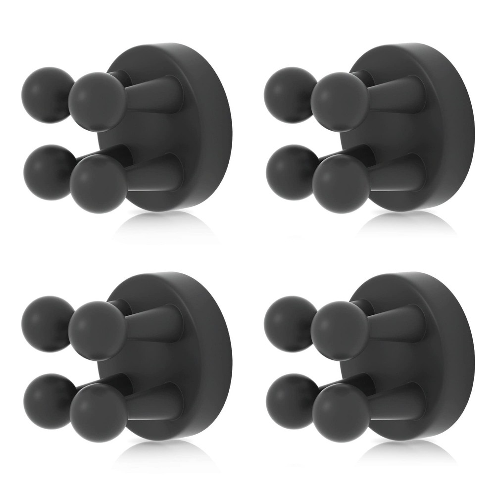 XoYoZo 4 pcs Silicone Toothbrush Holder Multi-Function Hook Waterproof Black