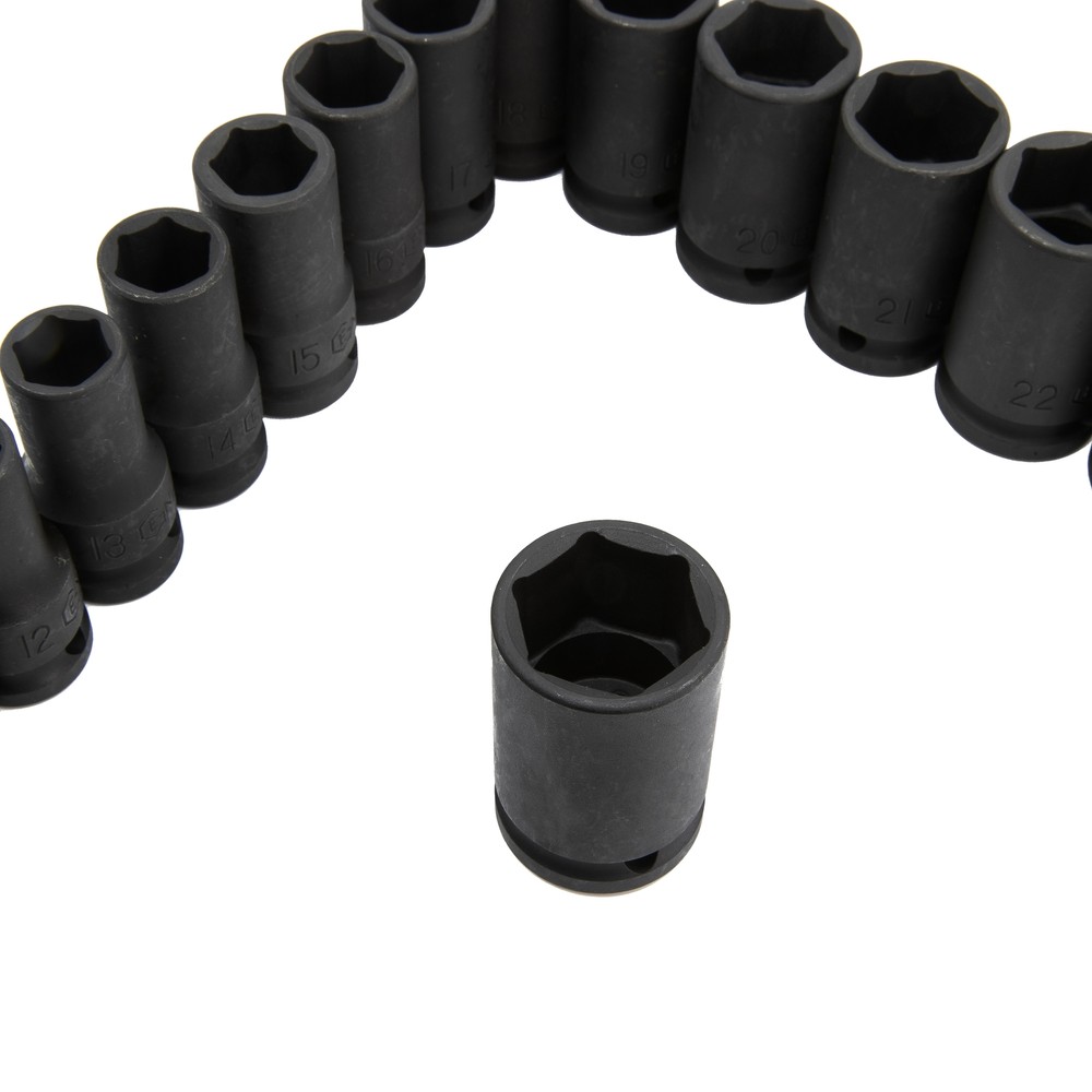 Genius Tools 15 Piece 1/2" Dr. Metric Semi-Deep Thin Wall Impact Socket Set (...