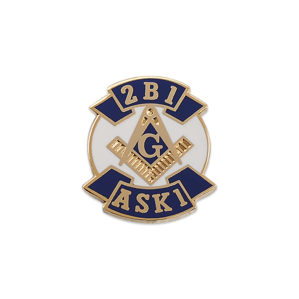 2B1ASK1 Square & Compass Masonic Lapel Pin - [Blue & White][3/4'' Tall]