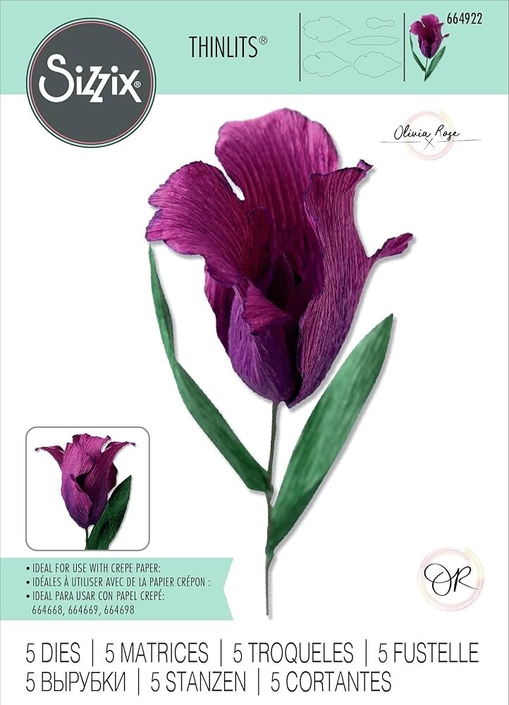 Sizzix Thinlits Fringed Tulip Floral Cutting Dies Spring Easter 664922 NEW