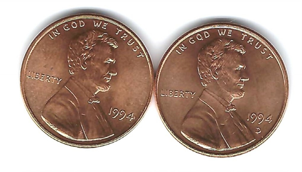 1994 P & D Uncirculated Two Lincoln cent coins!