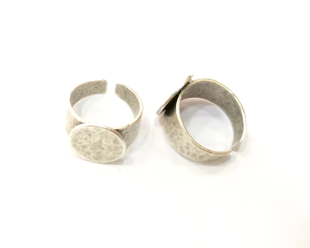 Round Large Blank Ring Setting Mounting Cabochon Base Adjustable Antique Silver