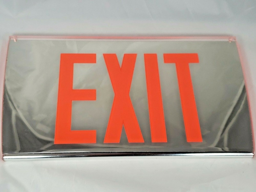 Exit Sign, Recessed, Double Faced, 6" Red Lettering, Mirror Panel - Replacement
