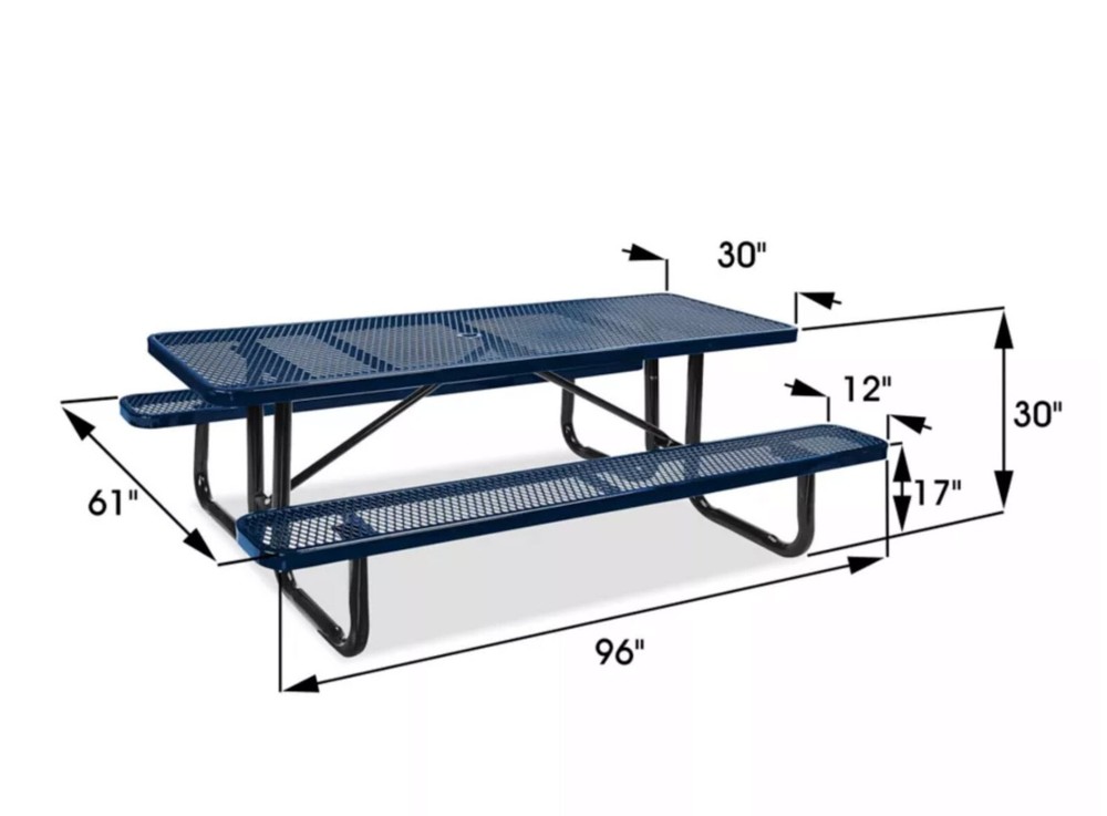 PICNIC TABLE Commercial - All Metal Construction & Steel Frame 8 Ft Rectangular